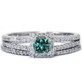 thumbnail image 1 of Pompeii 3/4ct Blue Diamond Princess Cut Halo Diamond Engagement Ring Set 14K White Gold, 1 of 3