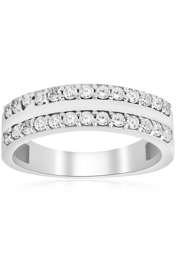 Pompeii 3/4ct Diamond Double Row Wedding Ring 14K White Gold (G/H,I1)