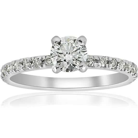 Pompeii 3/4ct Diamond Engagement Ring French Pave Set 14k White Gold (H/I,I1-I2)