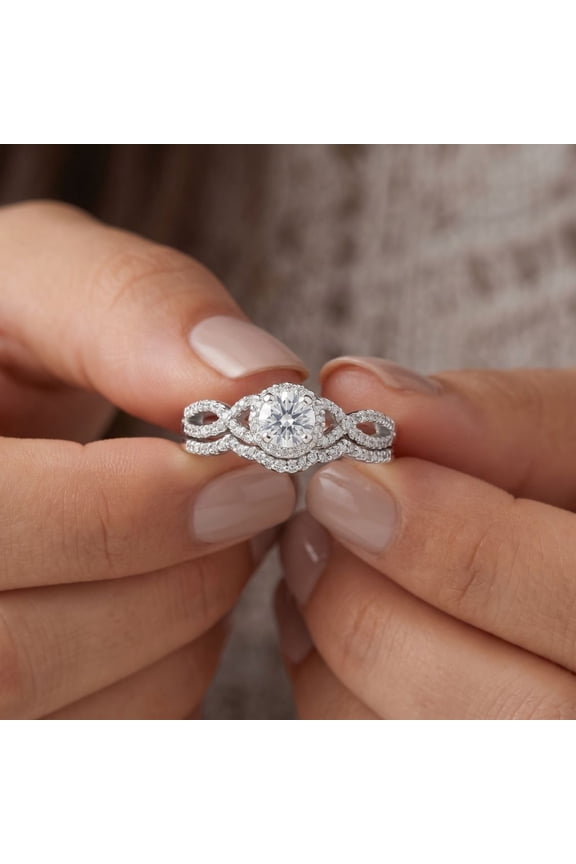 Pompeii 3/4ct Diamond Infinity Engagement Wedding Ring Set White Gold (G/H,I1-I2)