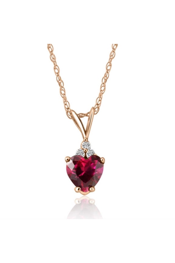 Pompeii 3/4ct Diamond & Ruby Heart Pendant 14K Rose Gold 1/2" (G,I1)