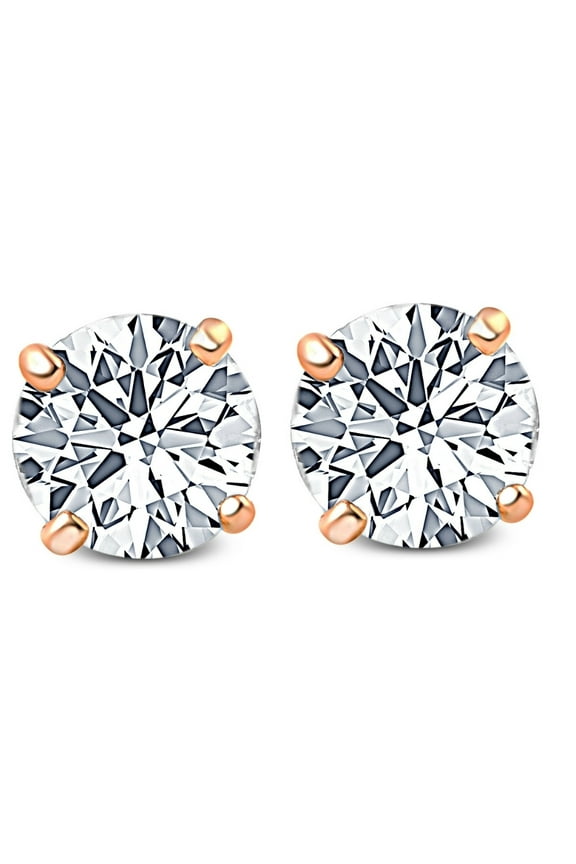 Pompeii 3/4ct Diamond Studs Screw Back 14K Rose Gold (G/H,I1-I2)