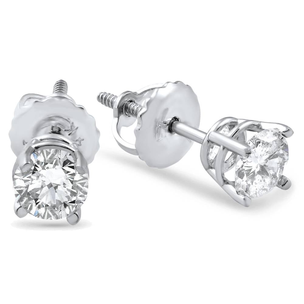 Pompeii3 3/4Ct Diamond Studs Screw Back 14K White Gold (G/H,I1-I2)