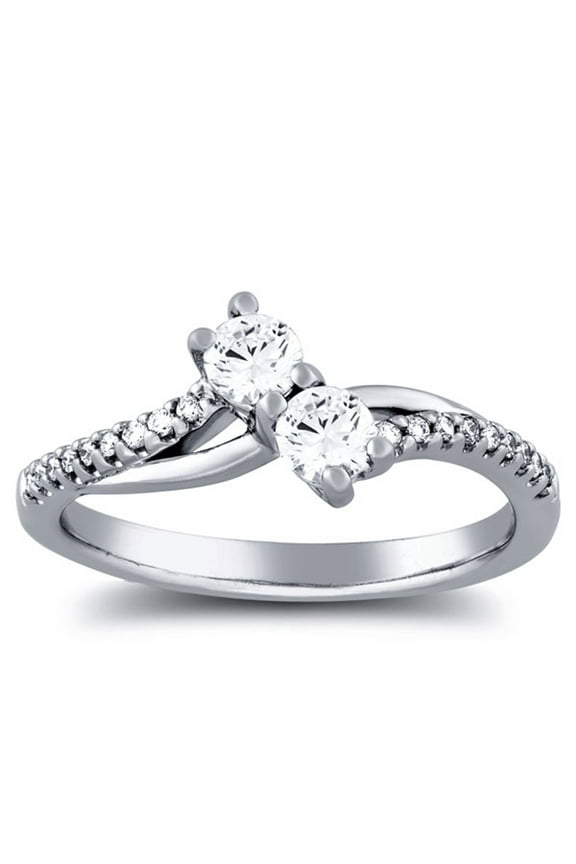 Pompeii 3/4ct Diamond Two Stone Forever Us Engagement Anniversary Ring 10k White Gold
