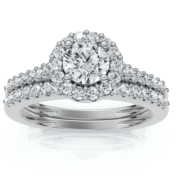 Pompeii 3/4ct Halo Diamond Engagement Wedding Ring Set 14K White Gold (G/H,I1-I2)