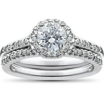 Pompeii 3/4ct Pave Halo Diamond Engagement Ring Set 10K White Gold (G/H,I1-I2)
