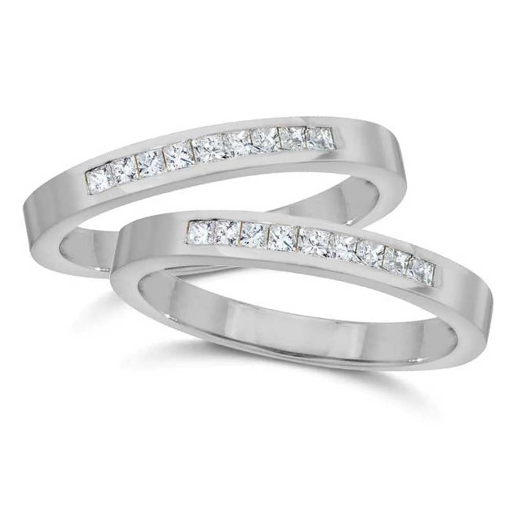 Pompeii3 3/4Ct Princess Cut Diamond Wedding Stackable Ring Set (G/H,I1 ...
