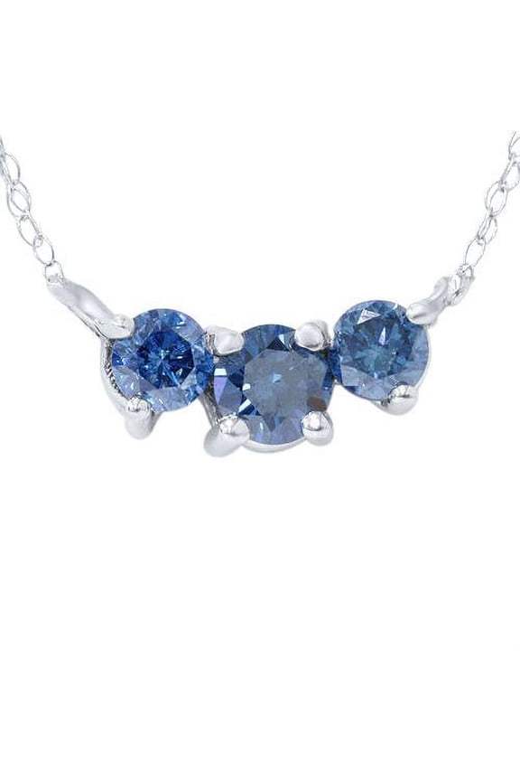 Pompeii 3/4ct Three Stone Blue Diamond Pendant 14K White Gold (Blue,SI)