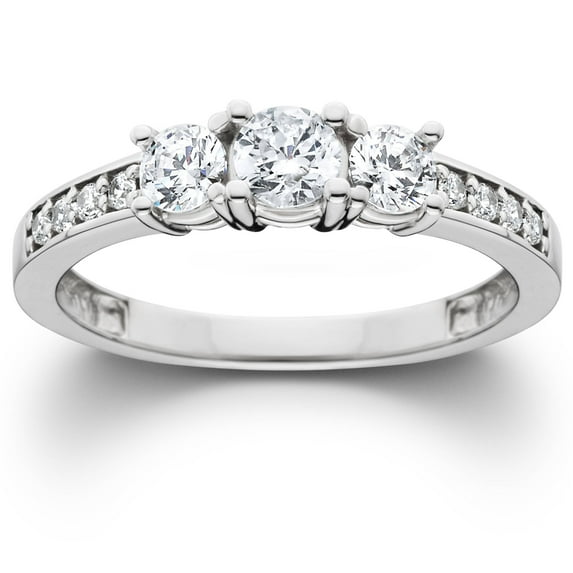 Pompeii 3/4ct Three Stone Round Diamond Engagement Ring 14K White Gold (H-I,SI1)