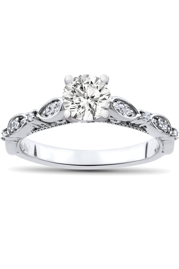 Pompeii 3/4ct Vintage Round Cut Diamond Engagement Ring 14k White Gold (H/I,I1-I2)