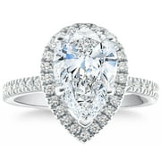 POMPEII3 Pompeii 3 5/8Ct Pear Shape Halo Diamond Engagement Ring Lab Grown White or Yellow Gold