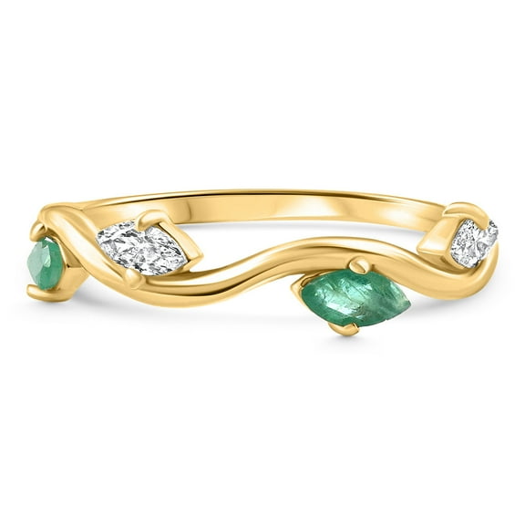 Pompeii 3/8Ct Emerald Marquise Shape Diamond & Gemstone Wedding Ring 10k Gold Lab Grown
