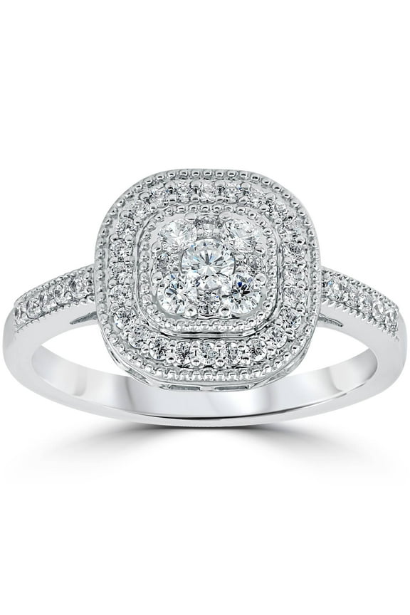 Pompeii 3/8Ct Vintage Natural Diamond Cushion Halo Shape Ring White Gold (H/I,I1-I2)