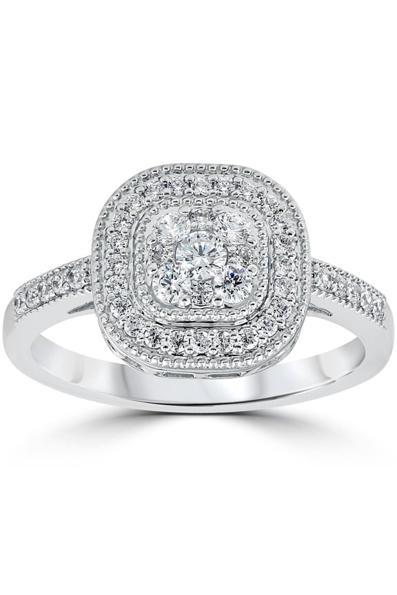 Pompeii 3/8Ct Vintage Natural Diamond Cushion Halo Shape Ring White Gold (H/I,I1-I2)