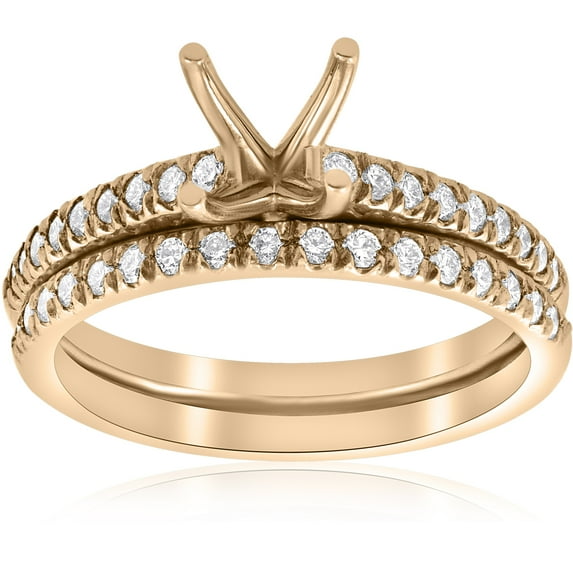 Pompeii 3/8ct Diamond Engagement Ring Setting & Wedding Band 14k Yellow Gold (G/H,I1-I2)
