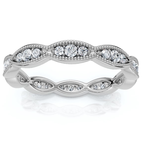 Pompeii 3/8ct Diamond Vintage Eternity Ring Stackable Womens Wedding Band 14k White Gold