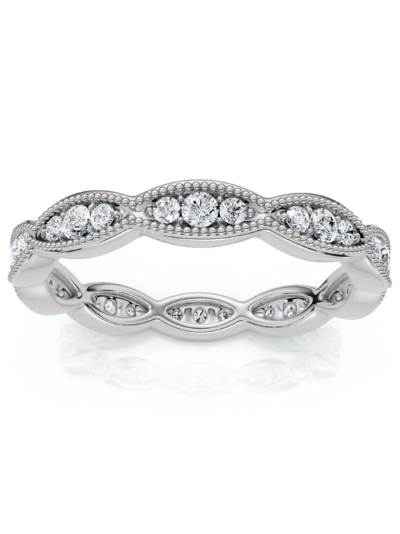 Pompeii 3/8ct Diamond Vintage Eternity Ring Stackable Womens Wedding Band 14k White Gold