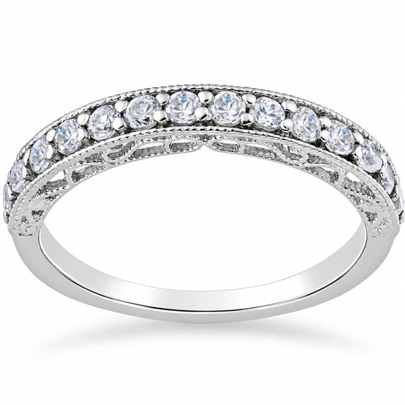 Pompeii 3/8ct Diamond Vintage Stackable Wedding Ring 14K White Gold (G/H,I1)