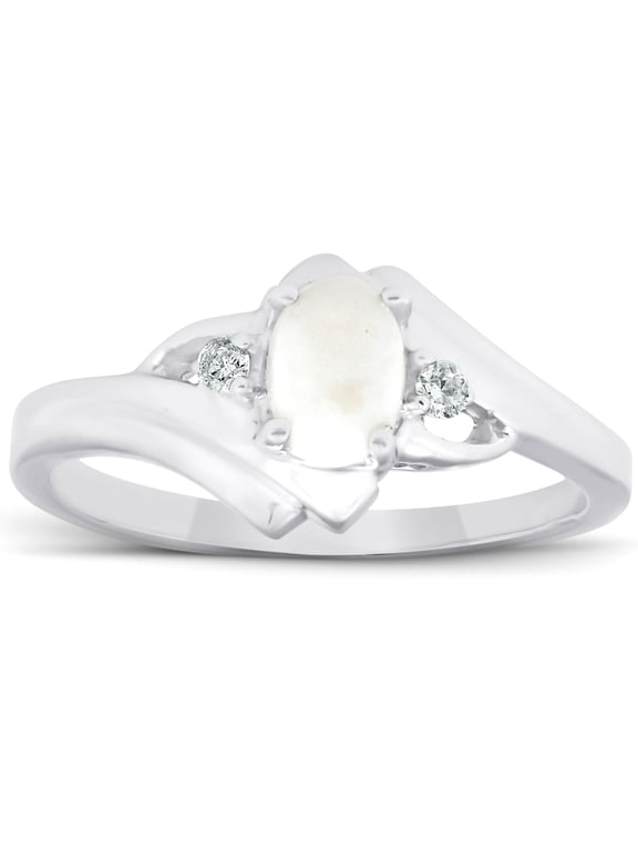 Pompeii 3/8ct Oval Opal Diamond Ring 14K White Gold (G/H,I1-I2)