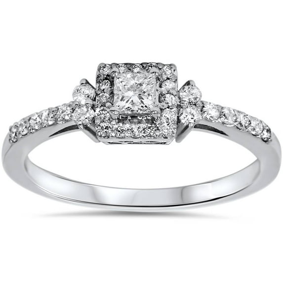Pompeii 3/8ct Princess Cut Diamond Vintage Halo Engagement Promise Ring 10K White Gold