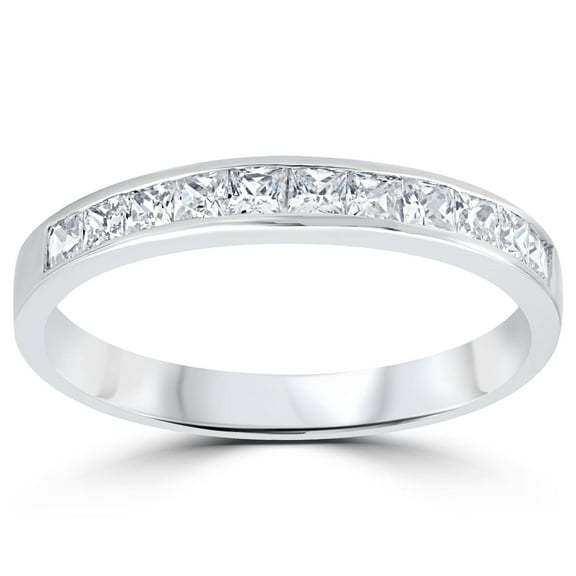 Pompeii3 3/8Ct Princess Cut Diamond Wedding Anniversary Ring 14K White Gold (H,I2)