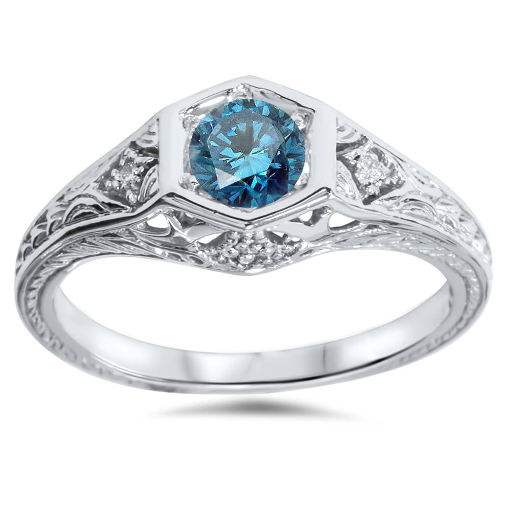 Pompeii 3/8ct Vintage Blue Diamond Engagement Ring 14K White Gold (G/H ...