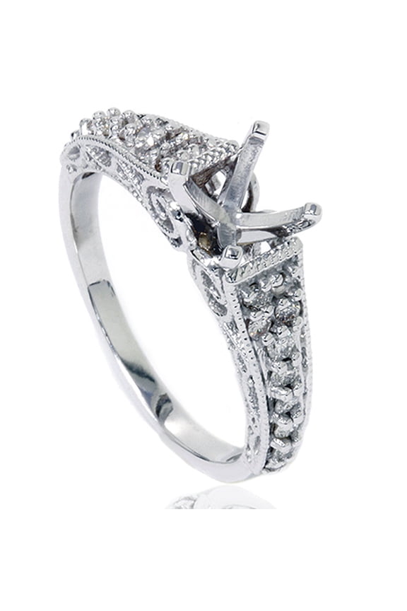 Pompeii 3/8ct Vintage Diamond Engagement Ring Mount 14K White Gold (G/H,SI2)