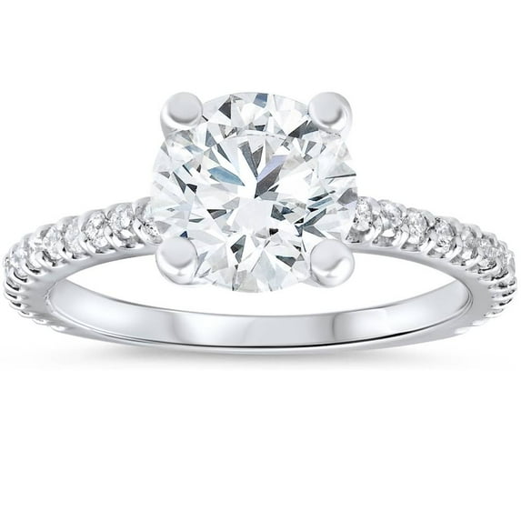 Pompeii 3 Carat Diamond Engagement Solitaire Ring 14K White Gold Lab Grown Round Cut