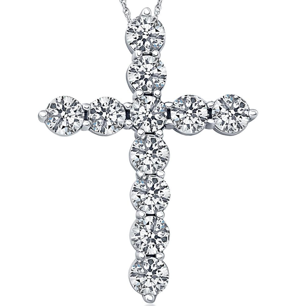 POMPEII3 Pompeii 3 Ct Diamond Cross Pendant 14k White Gold Necklace Lab Grown (F,VS)