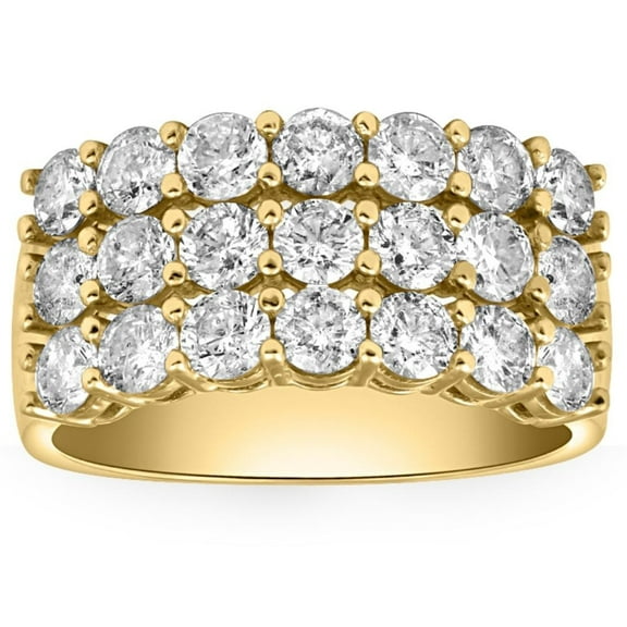 Pompeii 3 Ct Diamond Three Row Women's Wedding Anniversary Ring in White or Yellow Gold