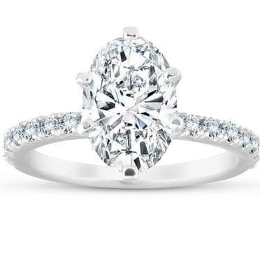 Pompeii 3 Ct Oval Diamond Engagement Ring (2 1/2ct center) 14k White Gold Lab Grown