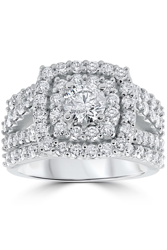 Pompeii 3 ct Diamond Engagement Wedding Cushion Halo Ring Set 10k White Gold (J-K,I2-I3)
