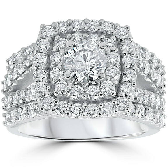 Pompeii 3 ct Diamond Engagement Wedding Cushion Halo Ring Set 10k White Gold (J-K,I2-I3)