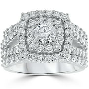 POMPEII3 Pompeii 3 ct Diamond Engagement Wedding Cushion Halo Ring Set 10k White Gold (J-K,I2-I3)