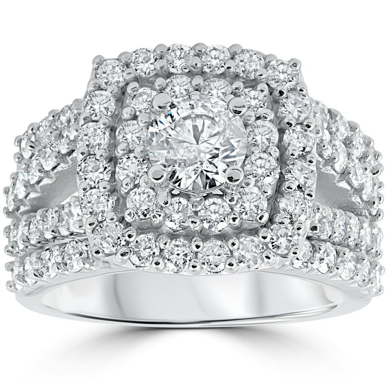 Pompeii 3 ct Diamond Engagement Wedding Cushion Halo Ring Set 10k White Gold J K I2 I3