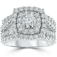 thumbnail image 1 of Pompeii 3 ct Diamond Engagement Wedding Cushion Halo Ring Set 10k White Gold (J-K,I2-I3), 1 of 5