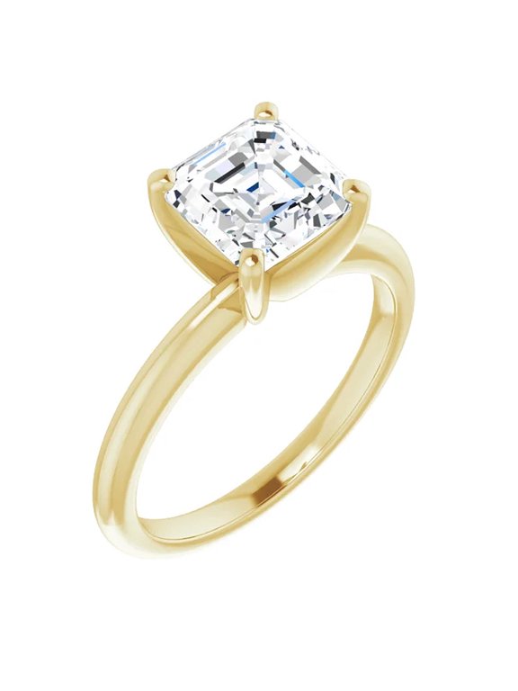 Pompeii 3Ct Asscher Solitaire Moissanite Engagement Ring in White Yellow or Rose Gold (,)