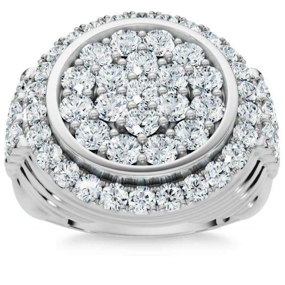 Pompeii 3Ct Diamond Ring Mens Round Flashy Polished Wedding Band in White or Yellow Gold