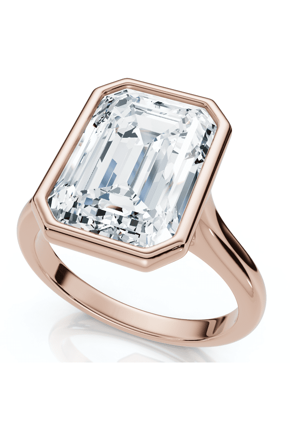 Pompeii 3Ct Emerald Cut Bezel Solitaire Diamond Engagement Ring 14k Gold or Pt Lab Grown