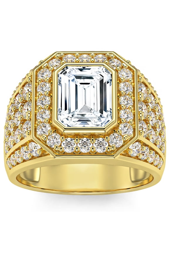 Pompeii 3Ct Emerald Cut Diamond Men's Ring in White, Yellow or Rose Gold Lab Grown