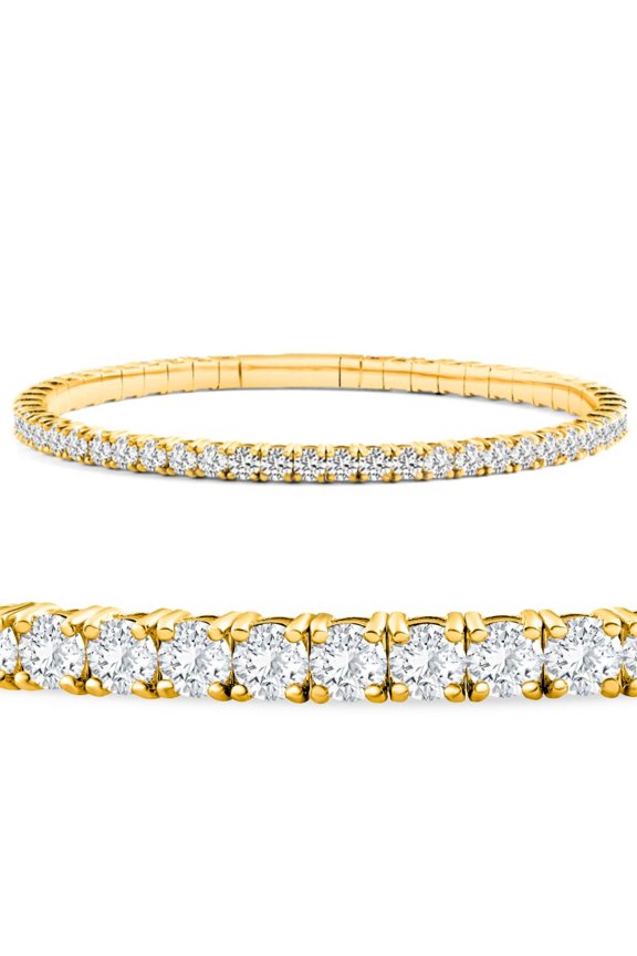 Pompeii 3Ct Flexible Round Cut Diamond Bangle Tennis Bracelet Lab Grown 14k Yellow Gold