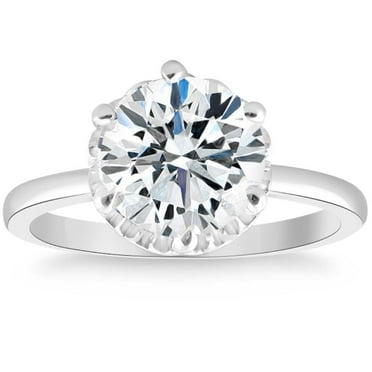 Pompeii 3Ct Round Cut Certified Lab Grown Diamond Engagement Ring White or Yellow Gold