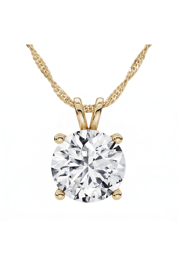 Pompeii Certified 3Ct Solitaire Round Diamond Pendant 14k Gold Necklace Lab Grown 18"