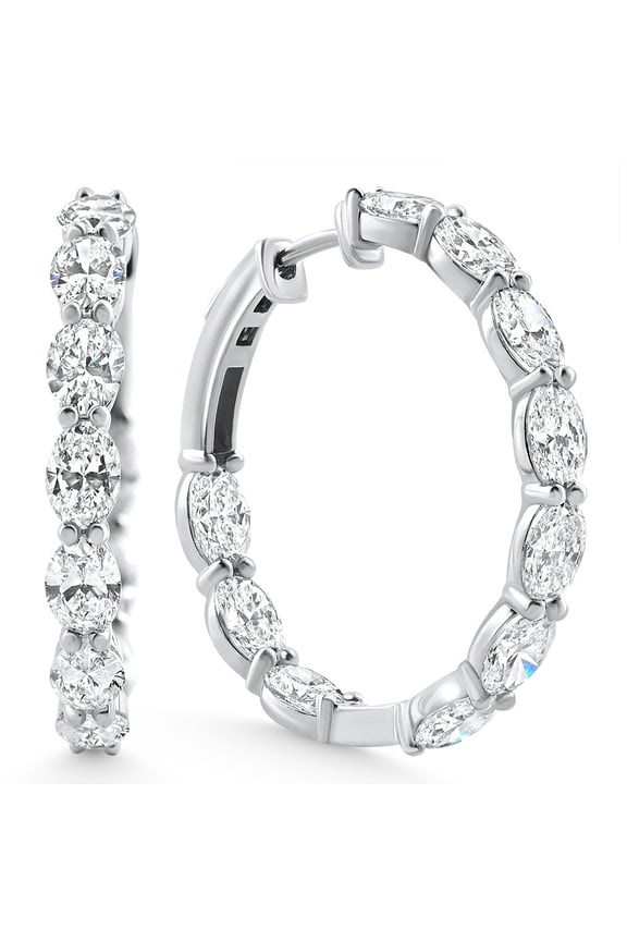 Pompeii 3Ct TW Oval Diamond Inside Outside Hoops Vault Lock 14k White Gold Lab Grown