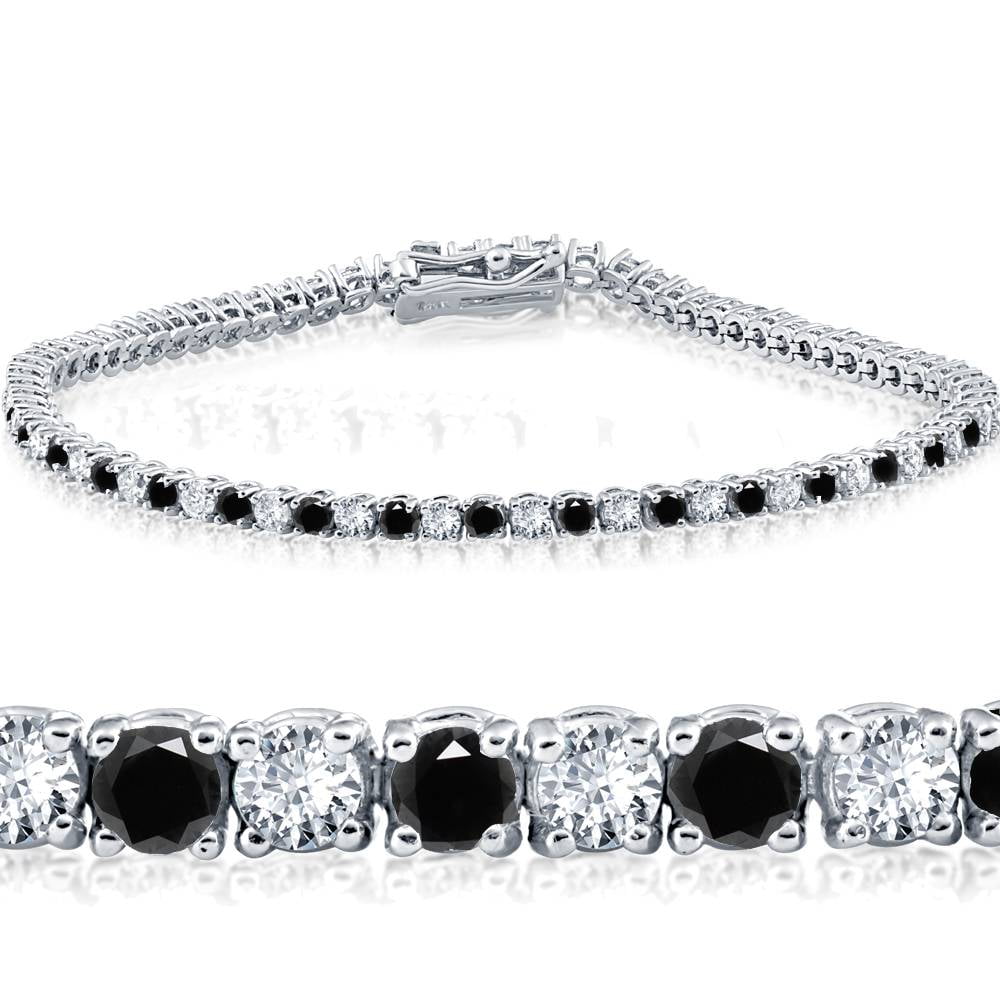 Pompeii 3ct Black & White Diamond Tennis Bracelet 7" 14K White Gold (K-L-I2,I3) (G/H,I1)