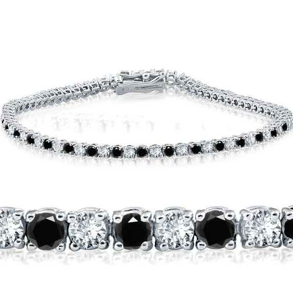 Pompeii 3ct Black & White Diamond Tennis Bracelet 7" 14K White Gold (K-L-I2,I3) (G/H,I1)