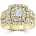 thumbnail image 1 of Pompeii 3ct Diamond Engagement Wedding Double Cushion Halo Trio Ring Set 10k Yellow Gold, 1 of 3