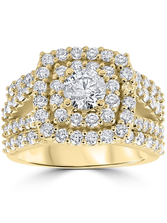 Pompeii 3ct Diamond Engagement Wedding Double Cushion Halo Trio Ring Set 10k Yellow Gold