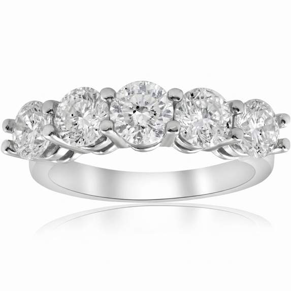 Pompeii 3ct Diamond Five Stone Wedding Ring 14K White Gold (G/H,I1-I2)
