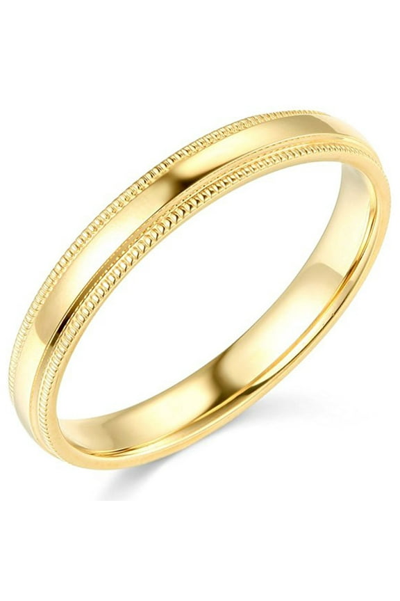 Pompeii 3mm Milgrain Plain High Polished Dome Wedding Band 10k White, Yellow, Rose Gold